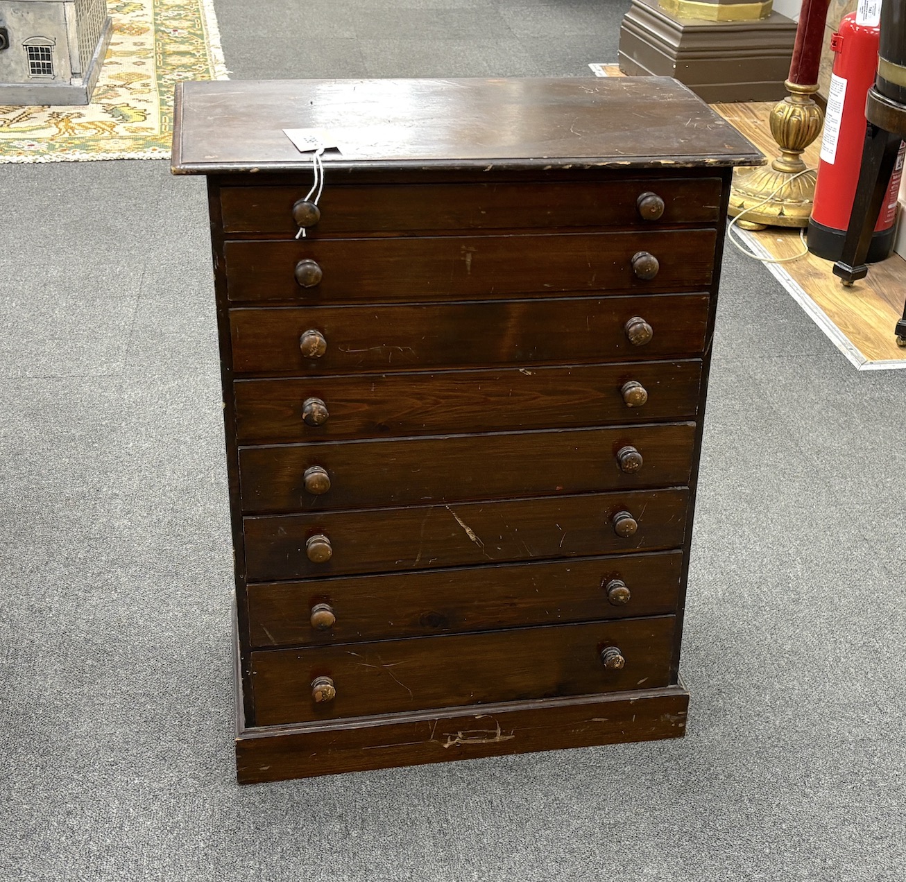 An Edwardian stained beech eight drawer egg collector's chest, width 50cm, height 64cm
